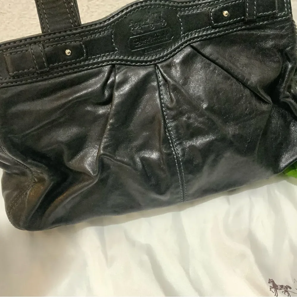 Coach 13914 Black Leather Pleated Garnet Satchel Nickel TurnLock Handbag
